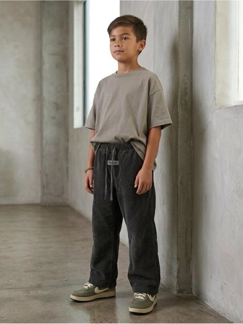 Fear of God Essentials Corduroy Drawstring  Pants, Charcoal Gray, Boy’s 12